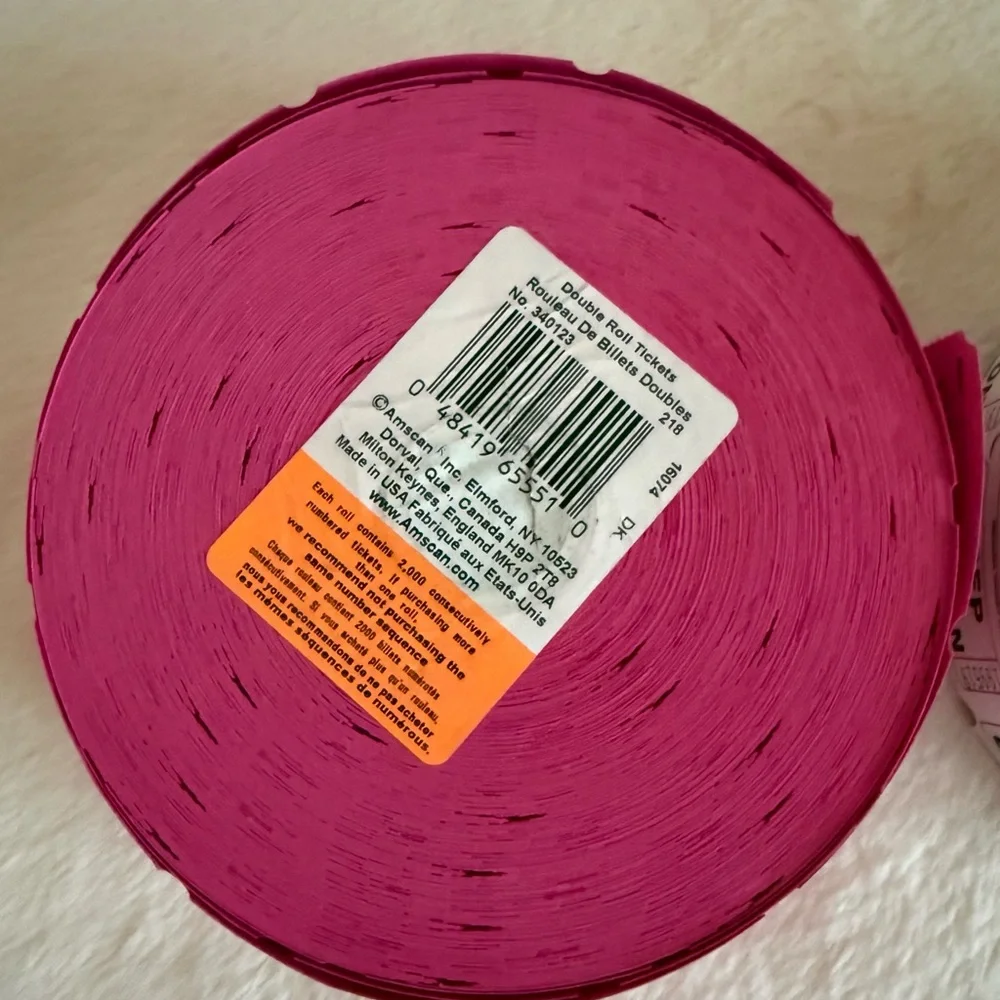 Amscan Pink and White Raffle Ticket Rolls